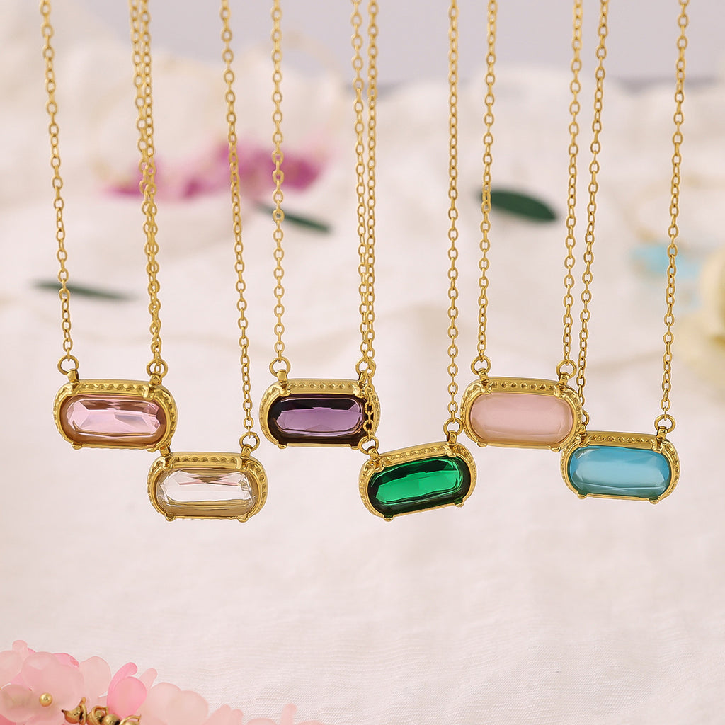 Oval & Square Inlay Pendant Necklace | KAH Jewelry