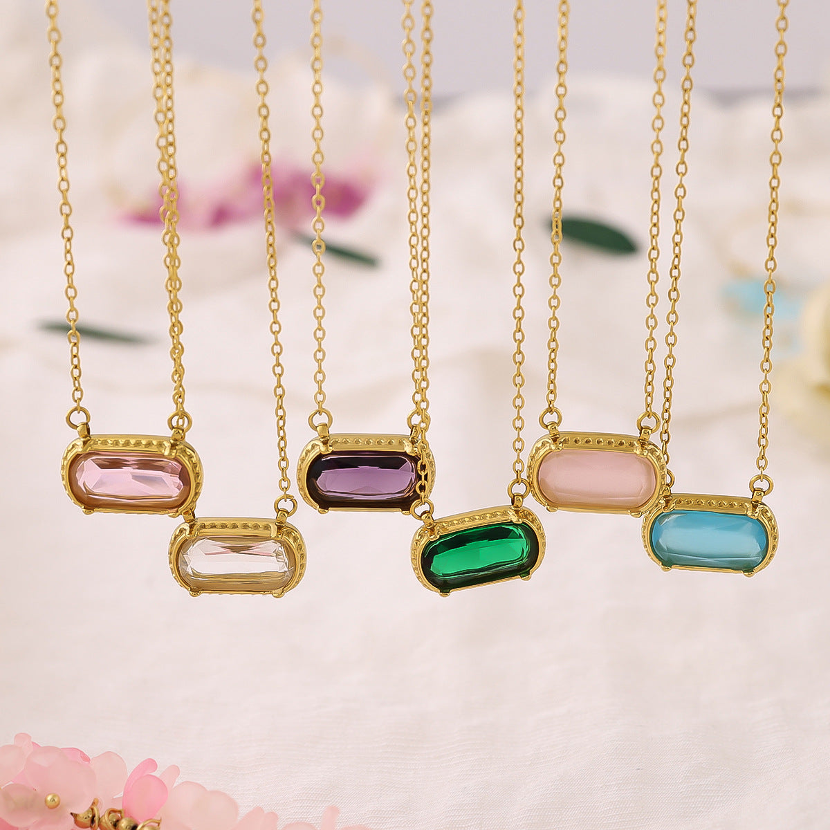 Oval & Square Inlay Pendant Necklace | KAH Jewelry