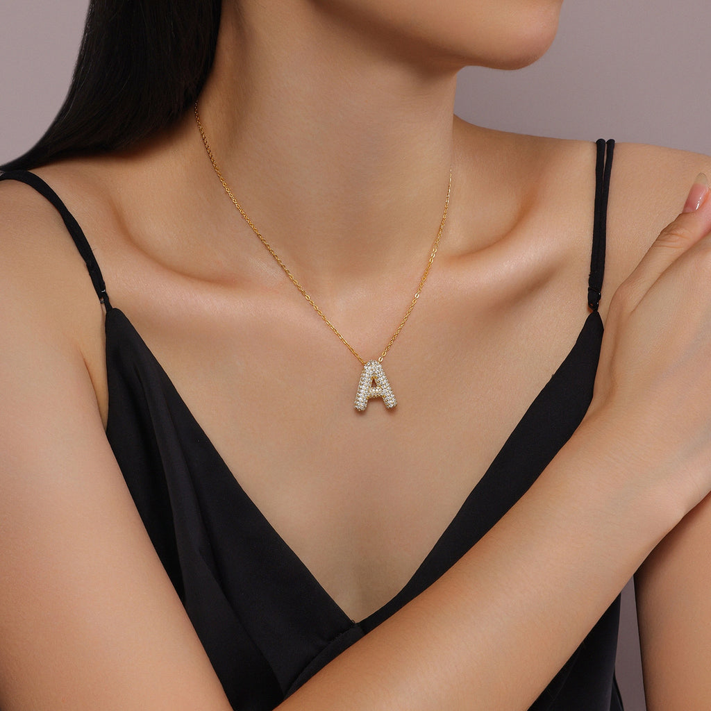 Moissanite Bubble Letter Pendant Necklace | KAH Jewelry