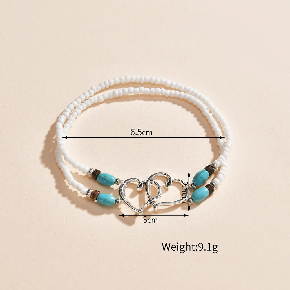 Double Heart Turquoise Elastic Anklet | KAH Jewelry