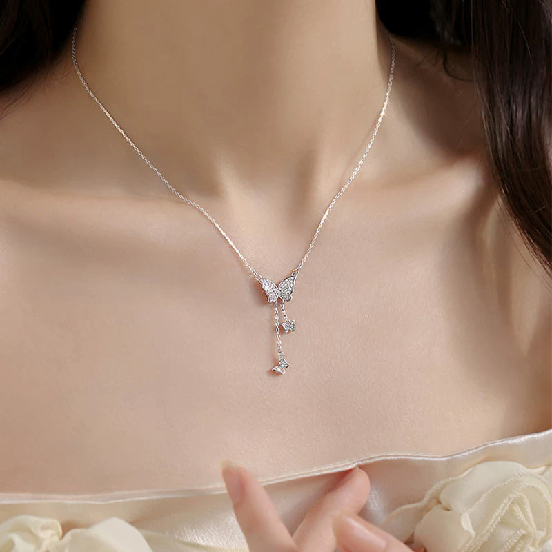 Crystal Butterfly Tassel Necklace | KAH Jewelry