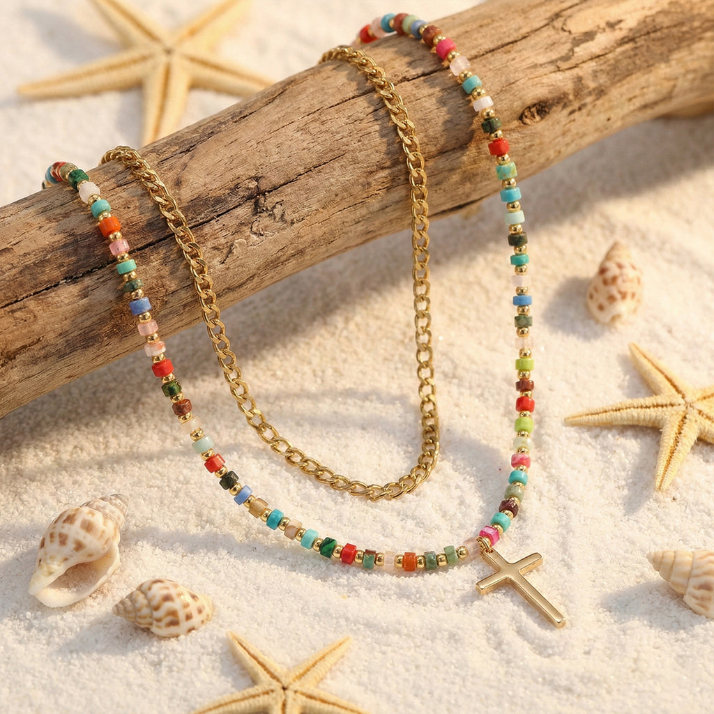 Colorful Beaded Double Layer Necklace | KAH Jewelry