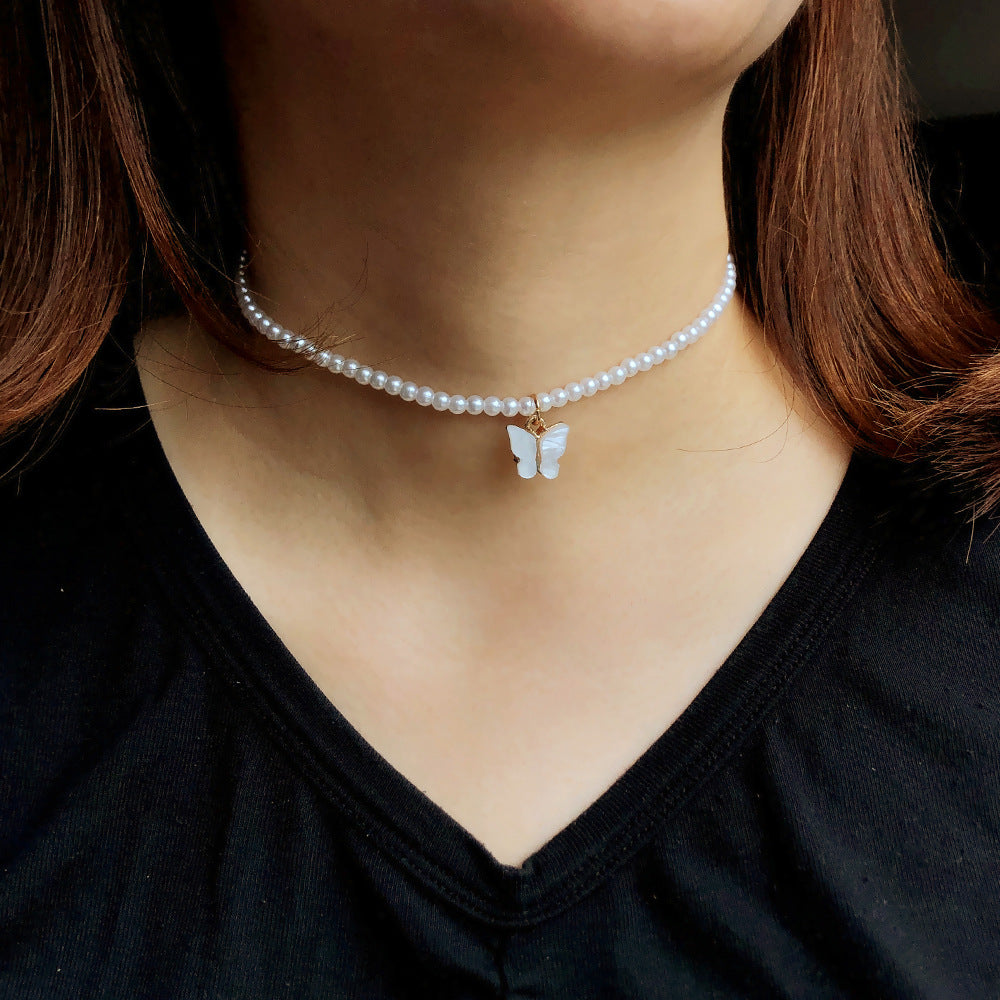 Pearl & Butterfly Choker Necklace | KAH Jewelry