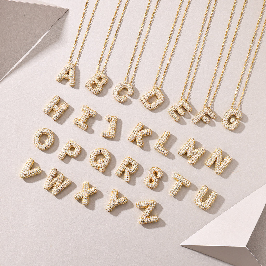 Moissanite Bubble Letter Pendant Necklace | KAH Jewelry