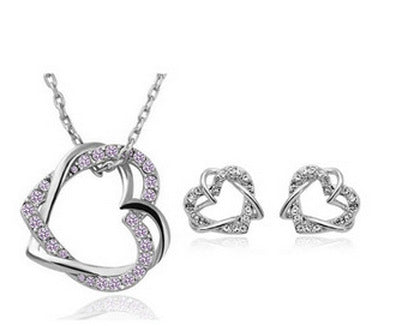 Double Heart Necklace & Earring Set