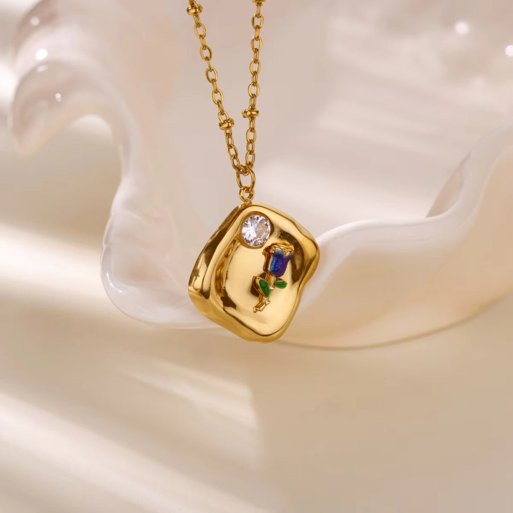 18K Gold Zircon Choker Necklace