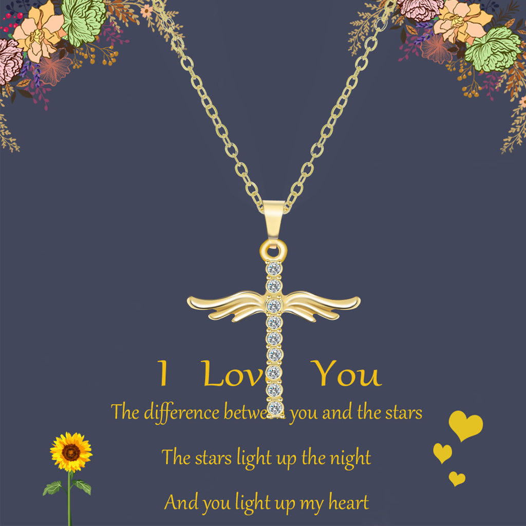 Angel Wings Cross Pendant Necklace | KAH Jewelry