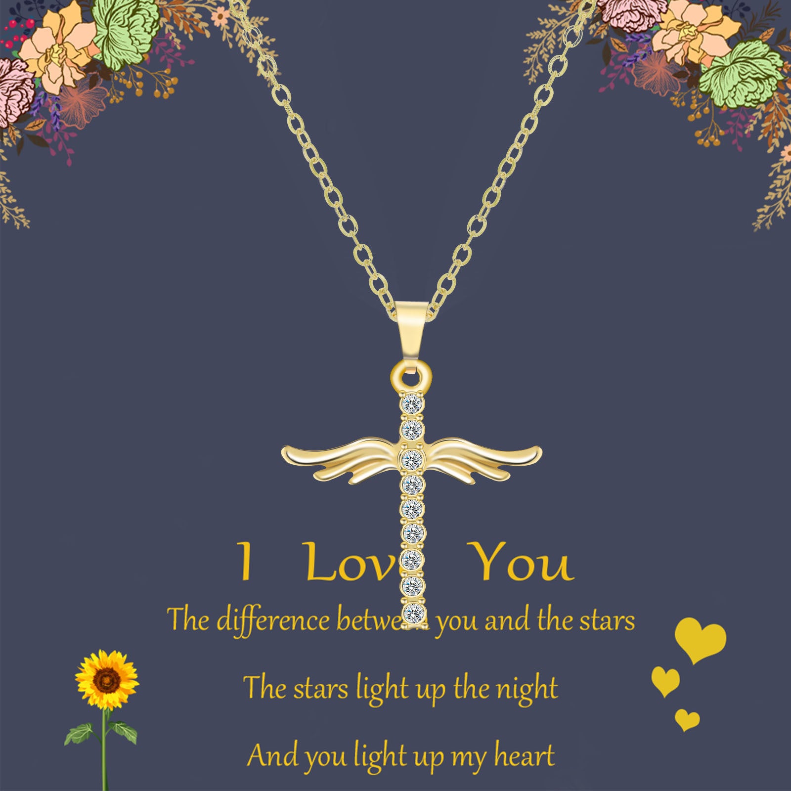 Angel Wings Cross Pendant Necklace | KAH Jewelry