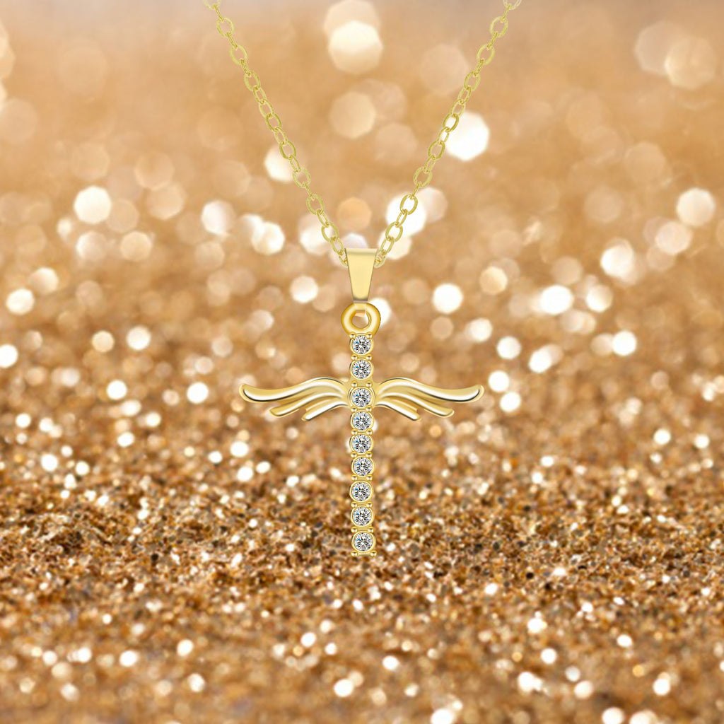 Angel Wings Cross Pendant Necklace | KAH Jewelry