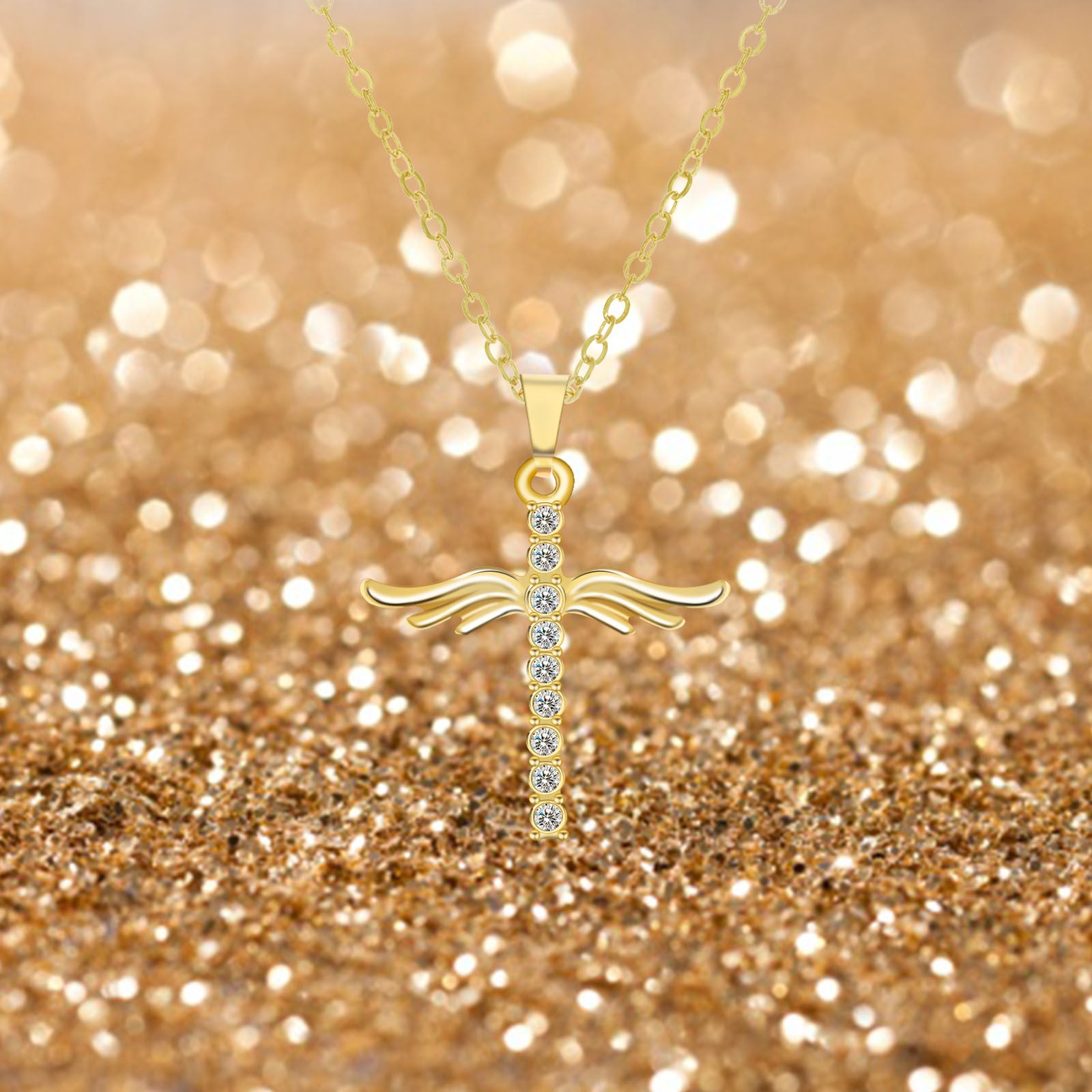 Angel Wings Cross Pendant Necklace | KAH Jewelry