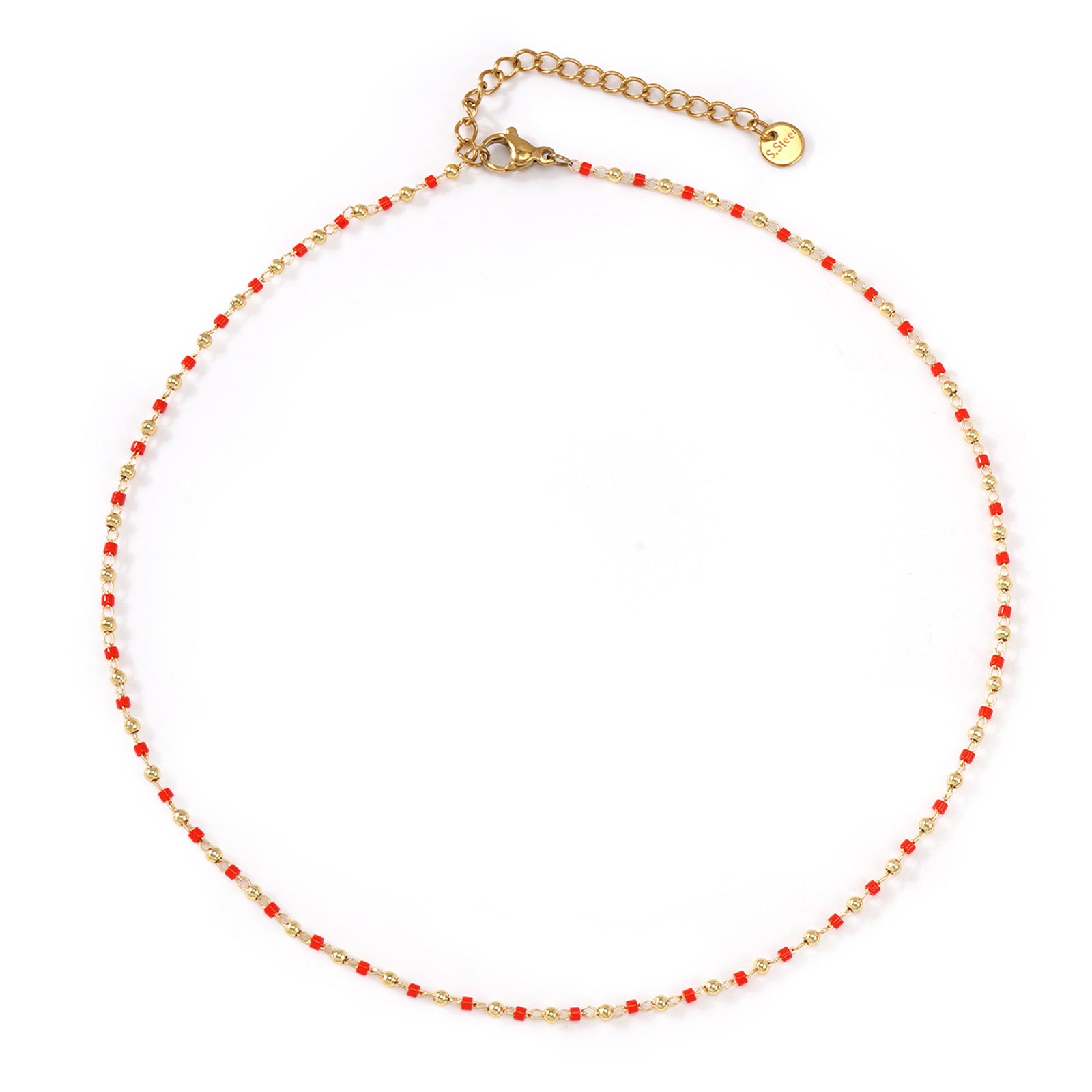 Red & Gold Beaded Double Layer Necklace