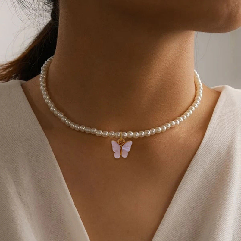 Pearl & Butterfly Choker Necklace | KAH Jewelry