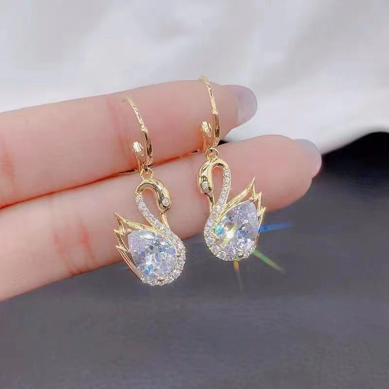 Rhinestone Swan Drop Earrings