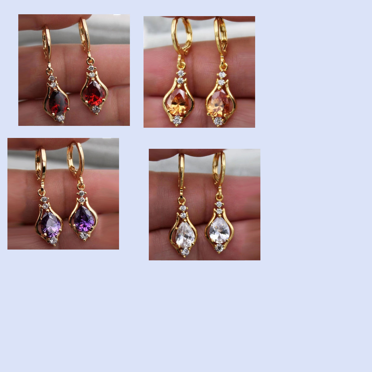 Purple Zircon Teardrop Earrings