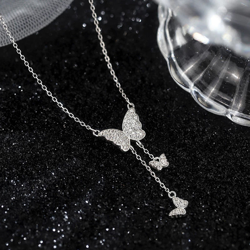 Crystal Butterfly Tassel Necklace