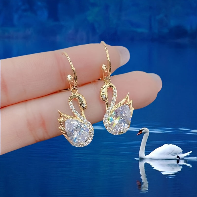 Rhinestone Swan Drop Earrings | KAH Jewelry