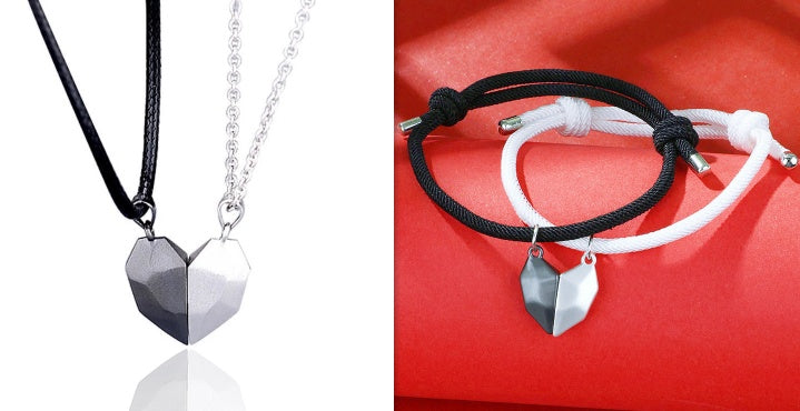 Magnetic Lovers Heart Couple Necklace