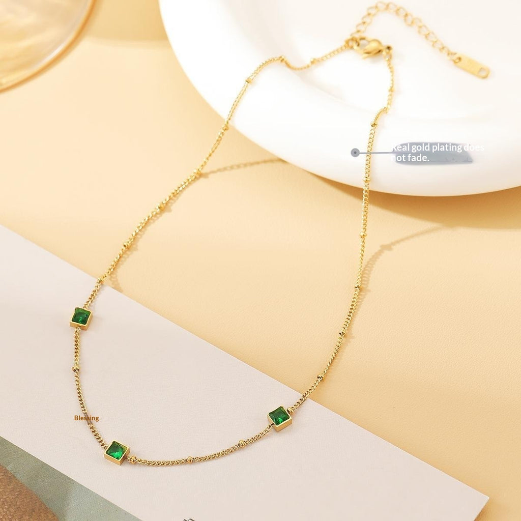 Green Zircon Square Titanium Necklace
