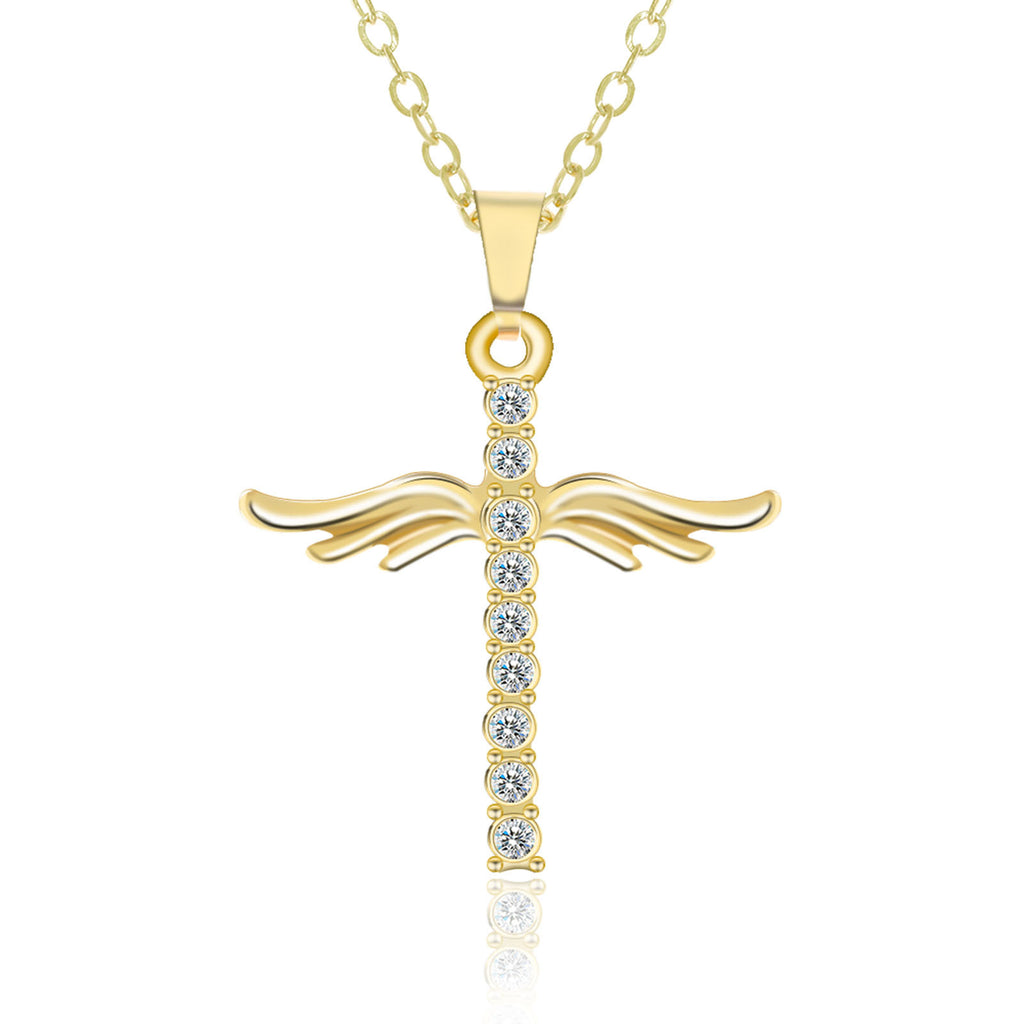 Angel Wings Cross Pendant Necklace | KAH Jewelry