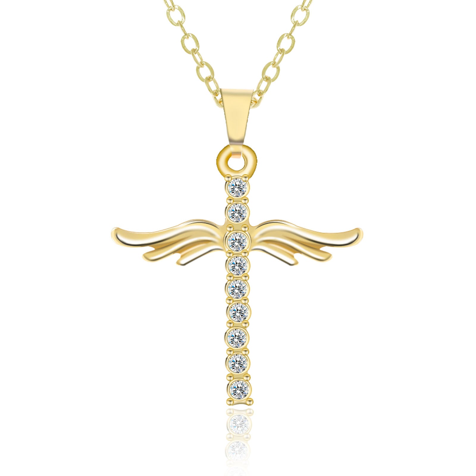 Angel Wings Cross Pendant Necklace | KAH Jewelry