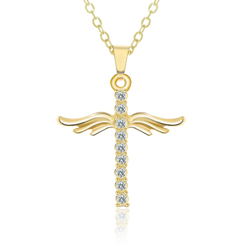 Angel Wings Cross Pendant Necklace | KAH Jewelry