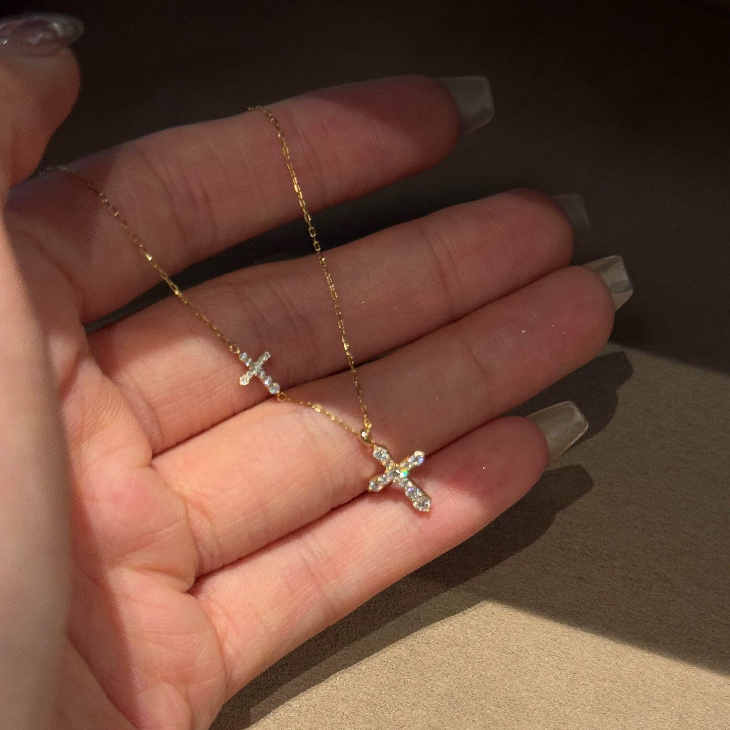 Full Diamond Double Cross Necklace | KAH Jewelry