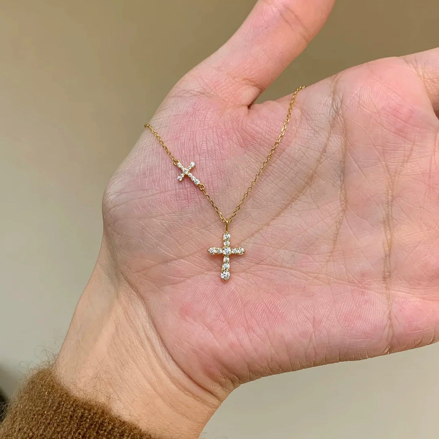 Full Diamond Double Cross Necklace | KAH Jewelry