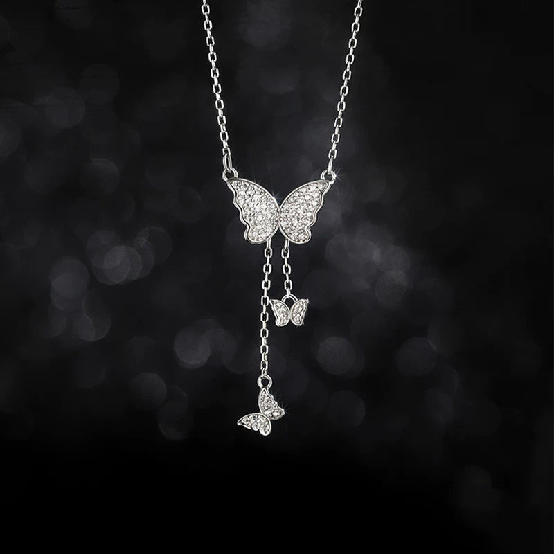 Crystal Butterfly Tassel Necklace | KAH Jewelry