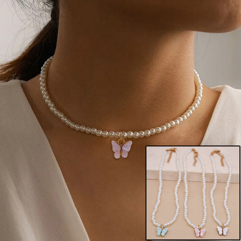 Pearl & Butterfly Choker Necklace | KAH Jewelry