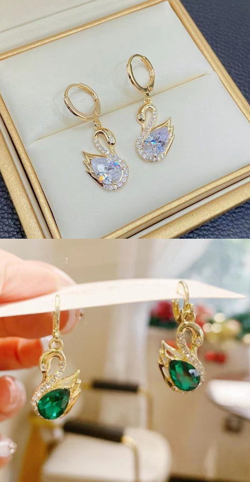 Rhinestone Swan Drop Earrings