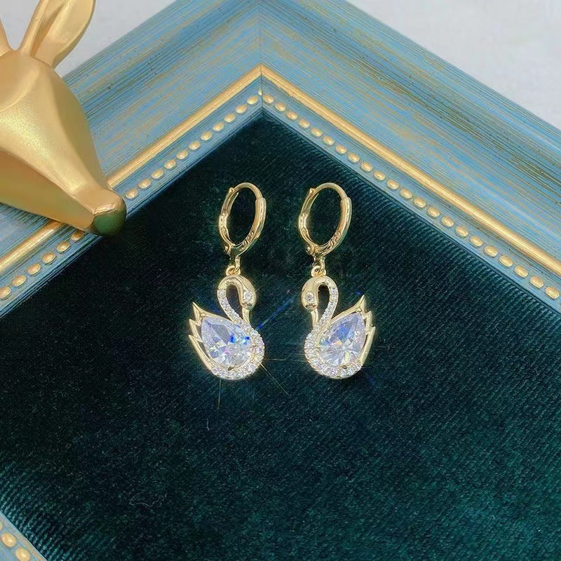 Rhinestone Swan Drop Earrings | KAH Jewelry