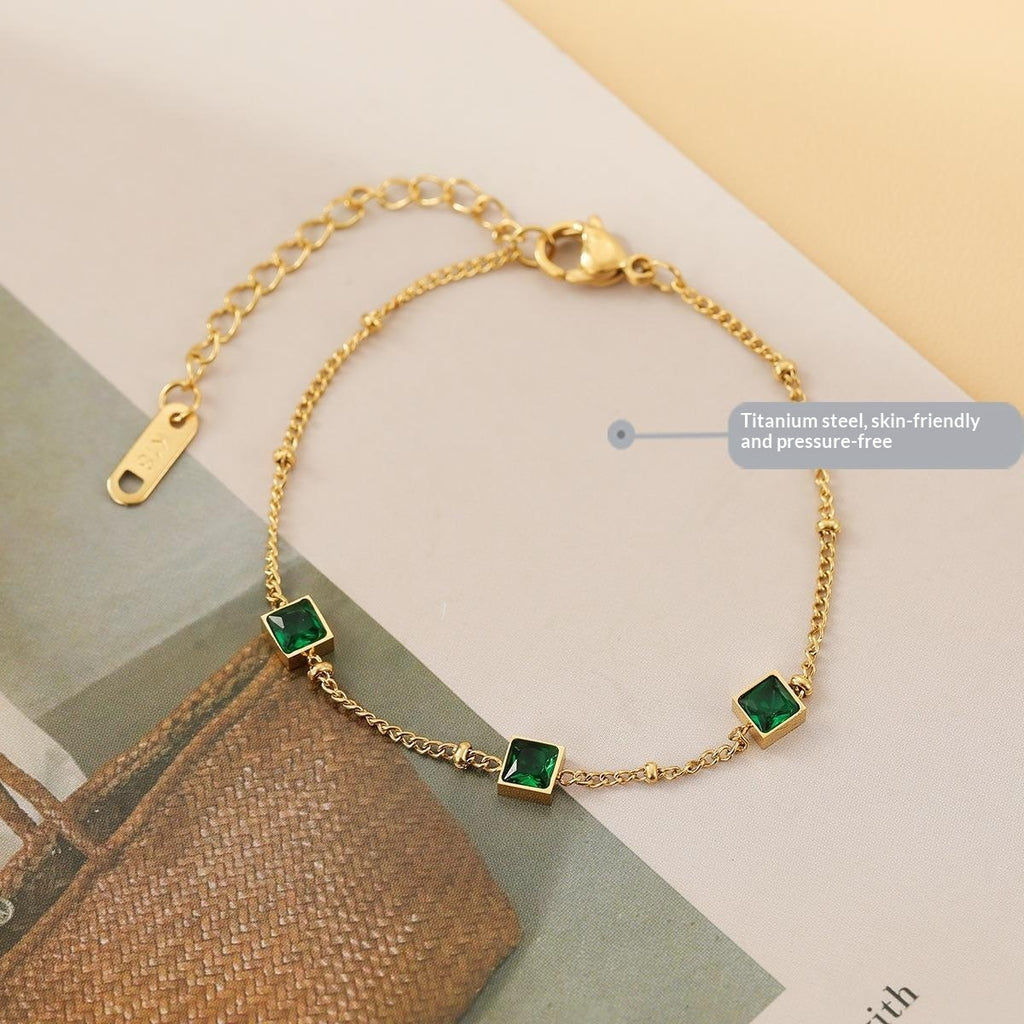 Green Zircon Square Titanium Necklace | KAH Jewelry