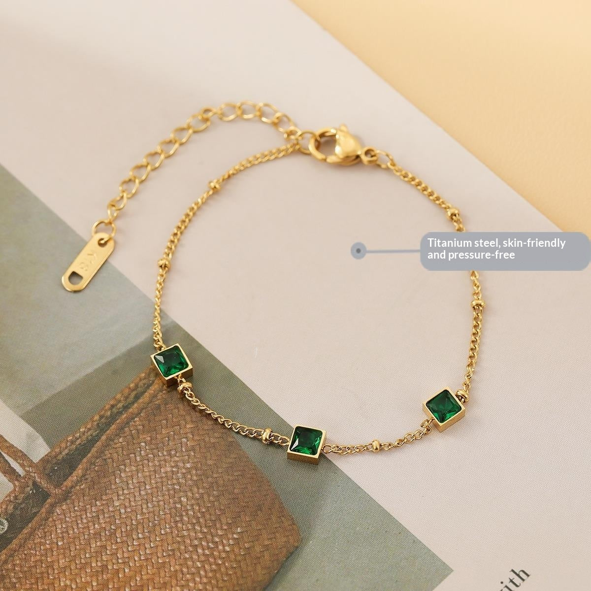 Green Zircon Square Titanium Necklace | KAH Jewelry