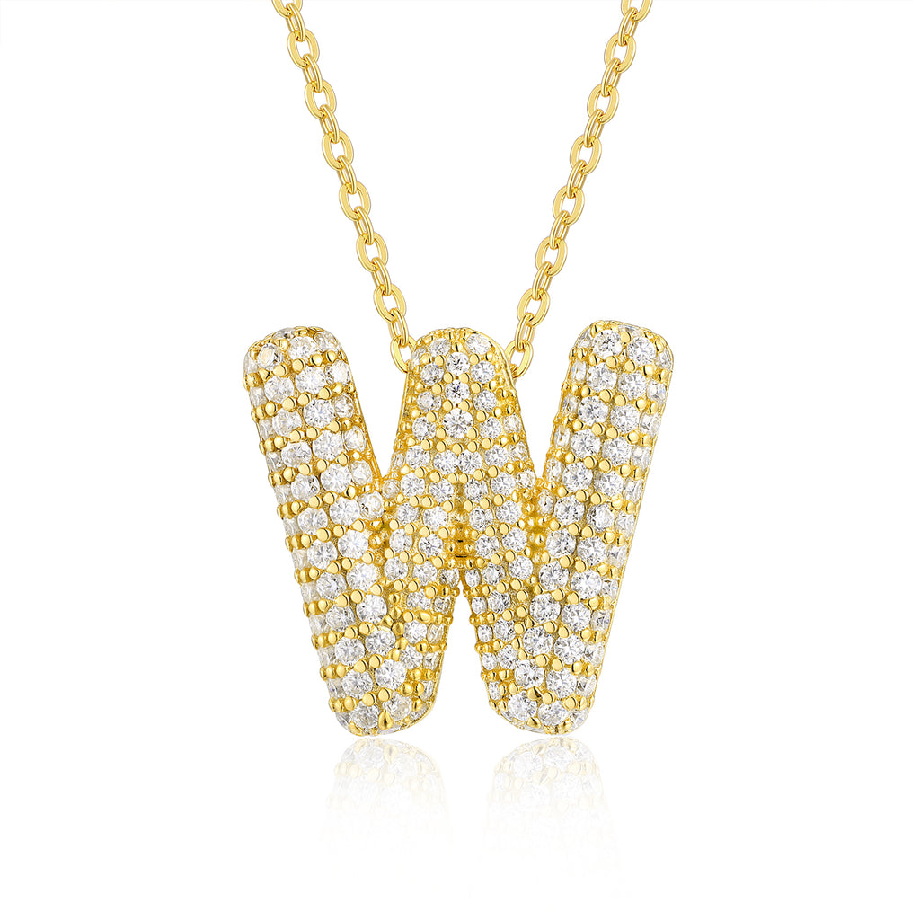 Moissanite Bubble Letter Pendant Necklace