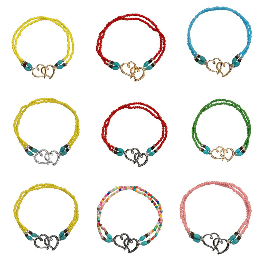 Double Heart Turquoise Elastic Anklet | KAH Jewelry