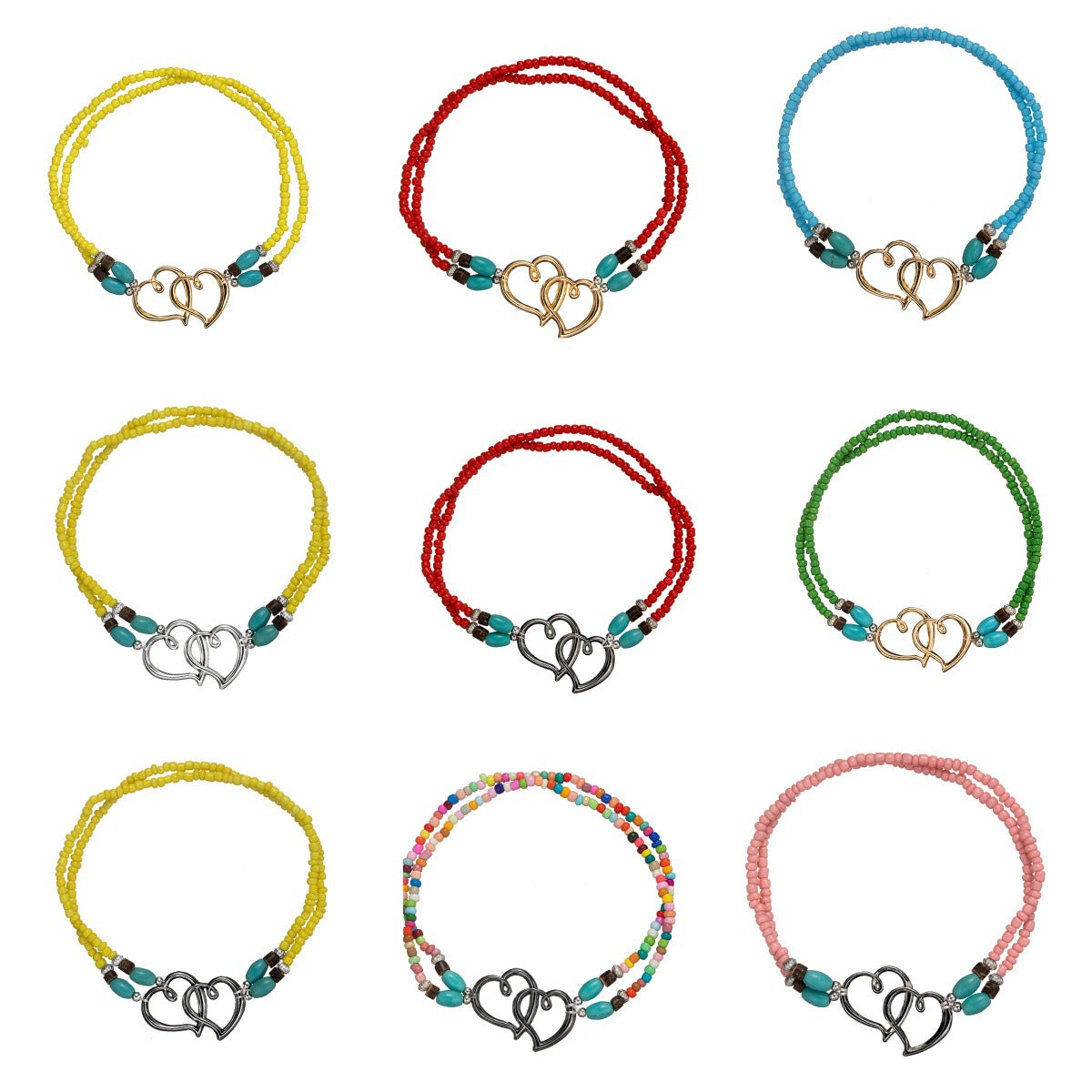 Double Heart Turquoise Elastic Anklet | KAH Jewelry