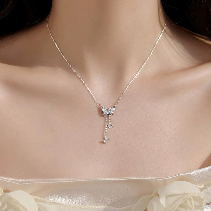Crystal Butterfly Tassel Necklace | KAH Jewelry
