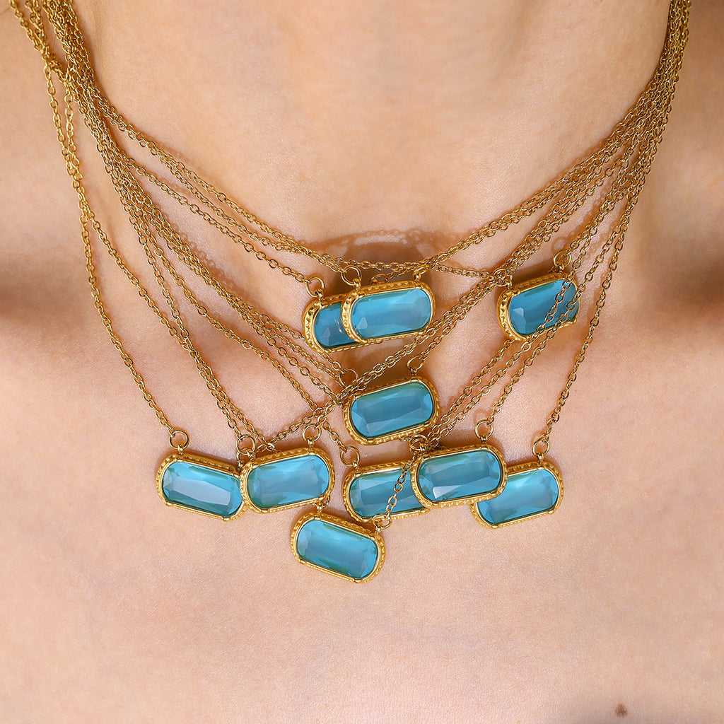 Oval & Square Inlay Pendant Necklace | KAH Jewelry