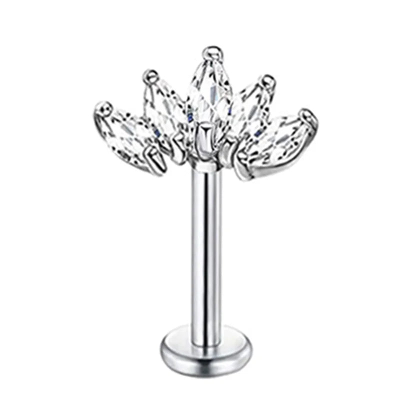Crystal Flower Tragus Stud – 16G Cartilage Piercing
