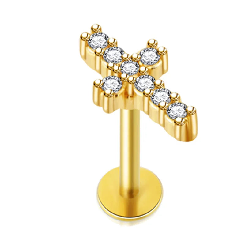 Crystal Flower Tragus Stud – 16G Cartilage Piercing