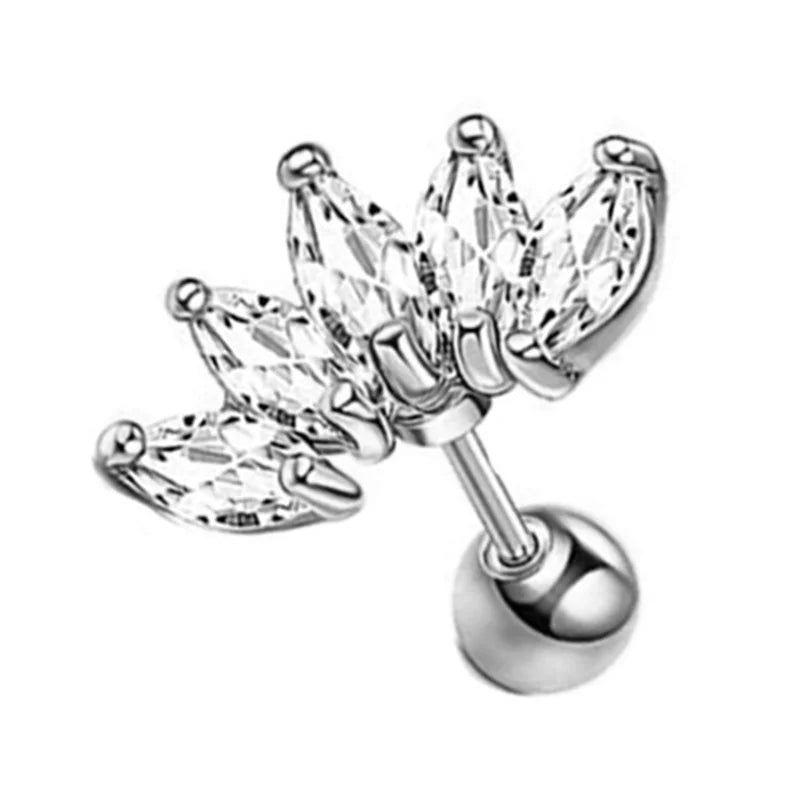 Crystal Flower Tragus Stud – 16G Cartilage Piercing
