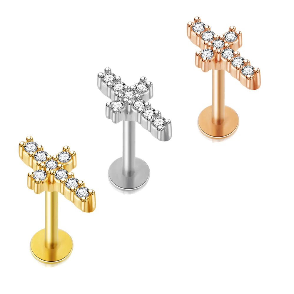 Crystal Flower Tragus Stud – 16G Cartilage Piercing