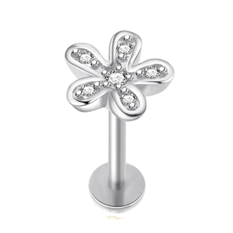 Crystal Flower Tragus Stud – 16G Cartilage Piercing