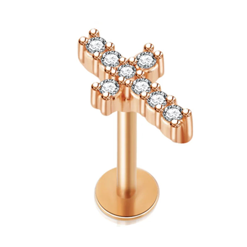 Crystal Flower Tragus Stud – 16G Cartilage Piercing