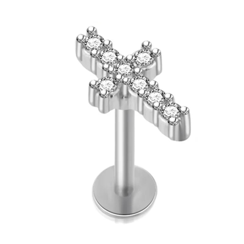Crystal Flower Tragus Stud – 16G Cartilage Piercing