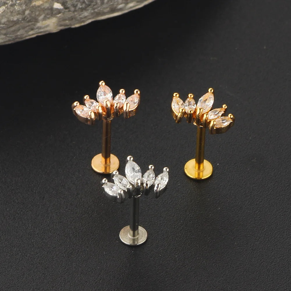 Crystal Flower Tragus Stud – 16G Cartilage Piercing