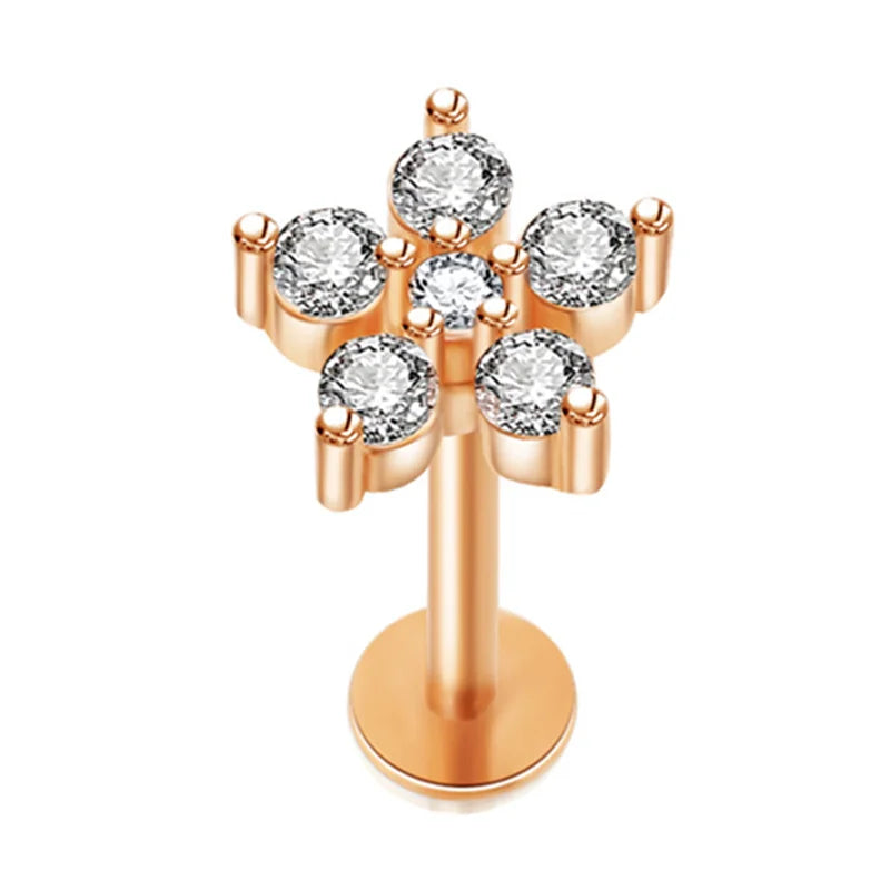 Crystal Flower Tragus Stud – 16G Cartilage Piercing