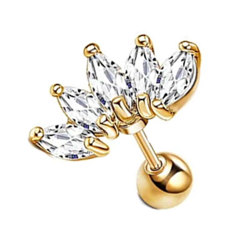 Crystal Flower Tragus Stud – 16G Cartilage Piercing