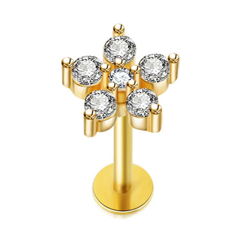 Crystal Flower Tragus Stud – 16G Cartilage Piercing