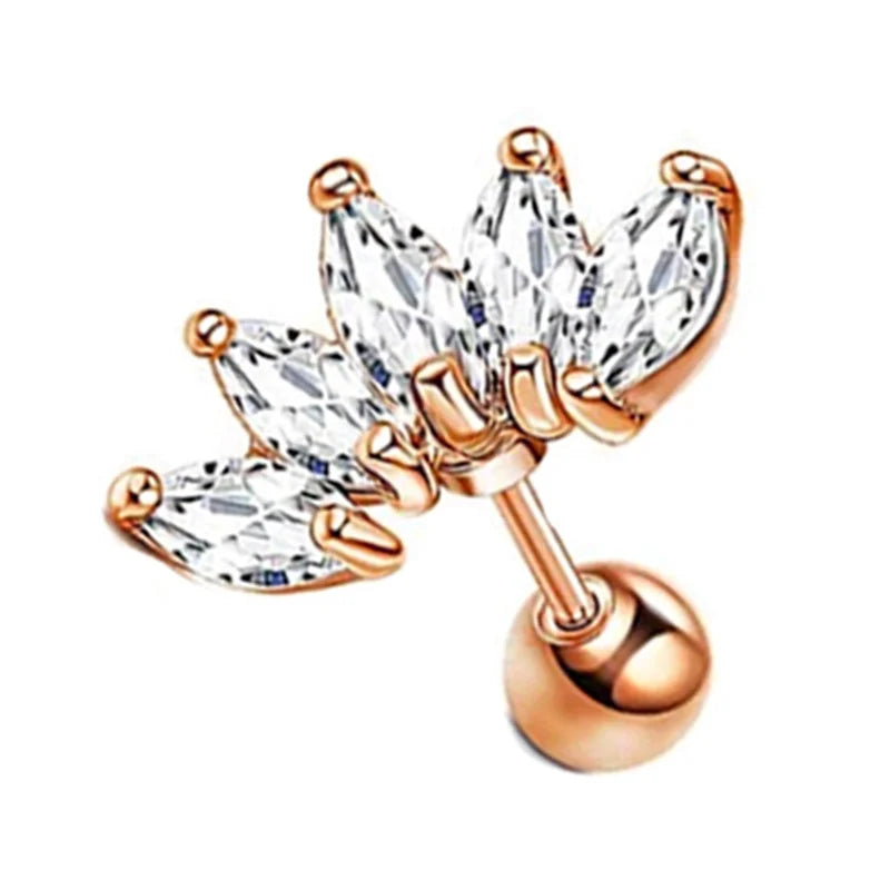 Crystal Flower Tragus Stud – 16G Cartilage Piercing